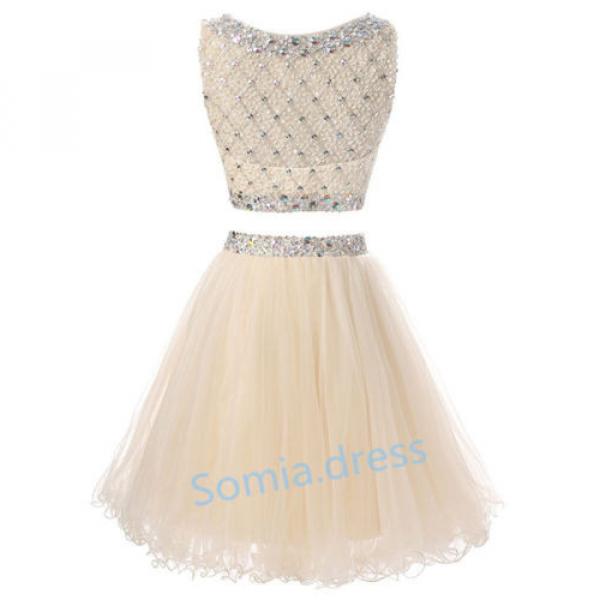 Short Beading Two Piece Formal Ball Gown Party Cocktail Homecoming Prom Dresses #2 image