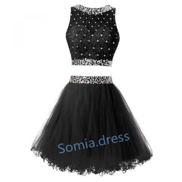 Short Beading Two Piece Formal Ball Gown Party Cocktail Homecoming Prom Dresses #3 image