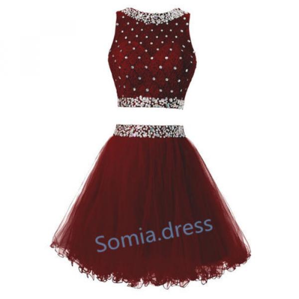 Short Beading Two Piece Formal Ball Gown Party Cocktail Homecoming Prom Dresses #5 image