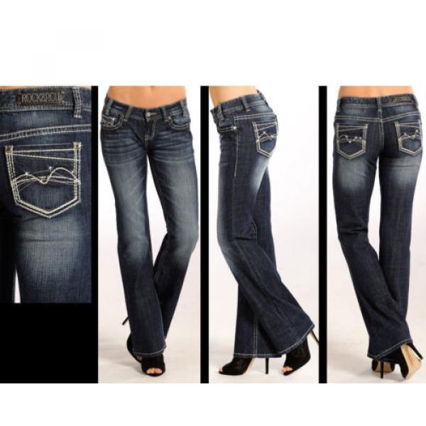 Rock &amp; Roll Women&#039;s Curved Line Embroidery Low Rise Boot Cut Jean W0-4484 #1 image