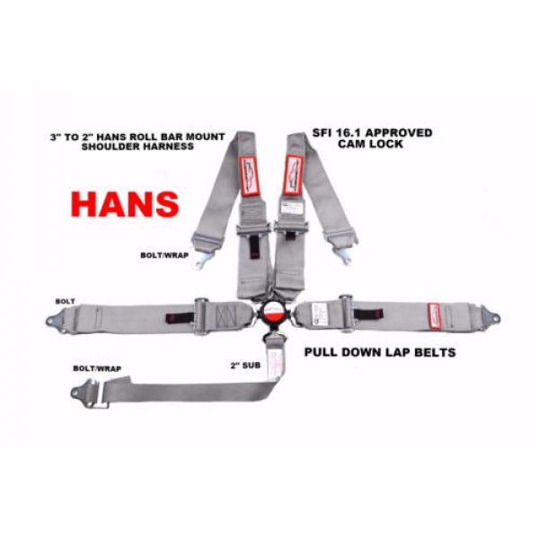 HANS CAM LOCK RACING HARNESS SFI 16.1 5 POINT ROLL BAR MOUNT BELT HARNESS GRAY #1 image