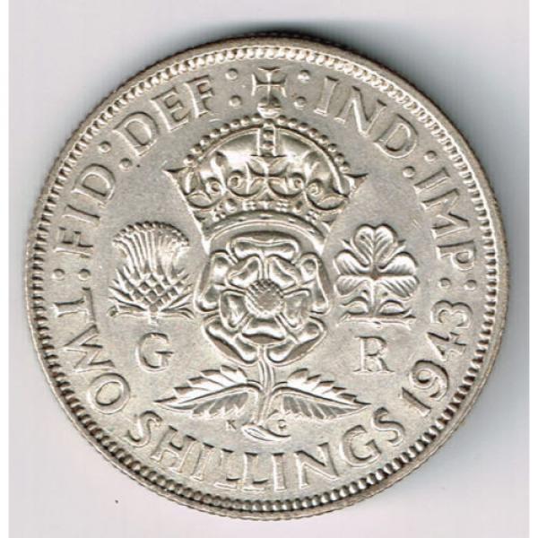 GREAT BRITIAN 1943 FLORIN TWO SHILLINGS GEORGE VI FOREIGN SILVER COIN NICE GRADE #1 image