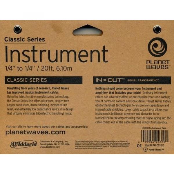 D&#039;Addario Planet Waves PW-CGT-20 Classic Series Guitar / Instrument Cable. 20ft. #3 image