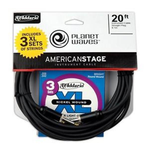 Planet Waves American Stage 20ft Guitar Cable with 3 Free Sets of EXL120 - New! #1 image