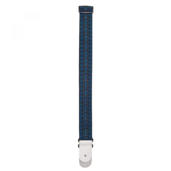 Planet Waves 50G05  Guitar Strap Hootenanny Blue/Black + White Leather Ends #2 image