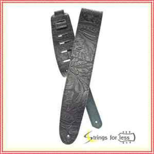 Planet Waves Deluxe Embossed Leather 2.5&#034; Adjustable Guitar Strap, Black #1 image